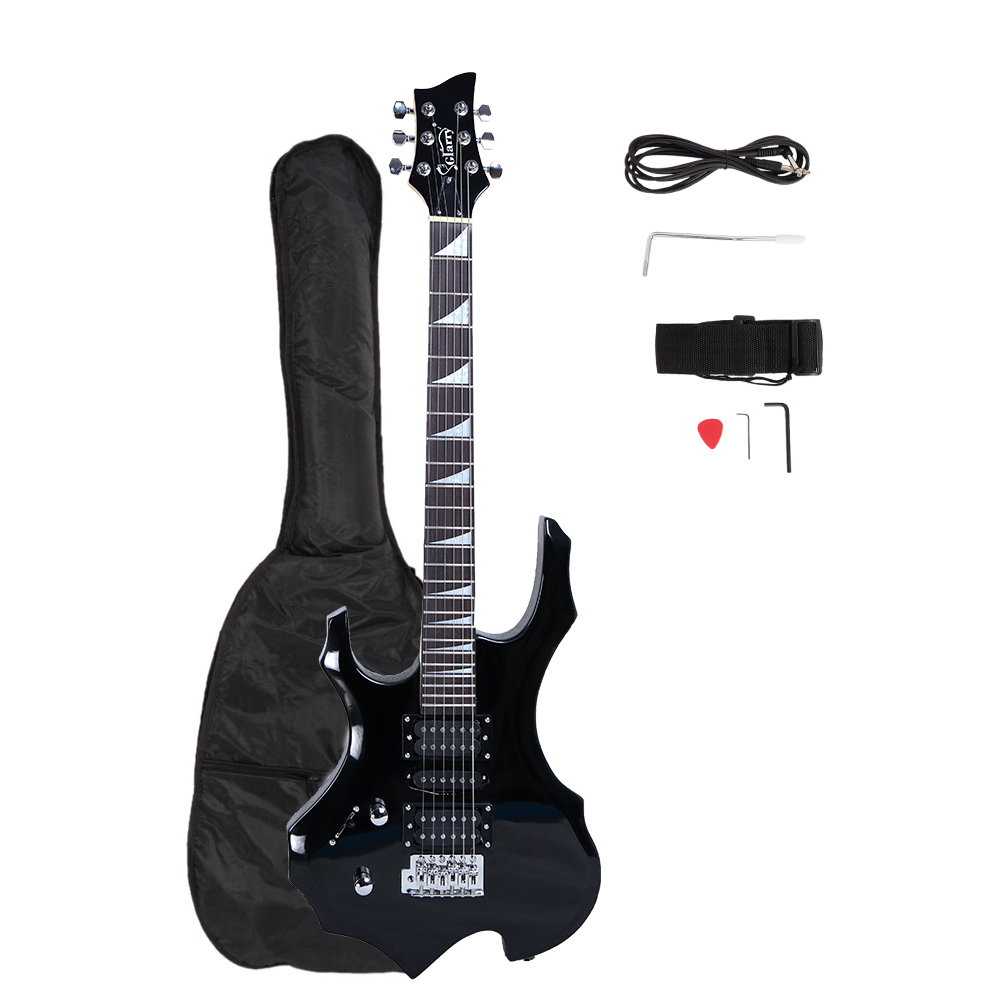 Electric Guitar Pick Pack - フレイム左利き用エレキギターHSHピックアップ搭載、ストラップ、ピック、シェイクケーブル、レンチ、ツール付き