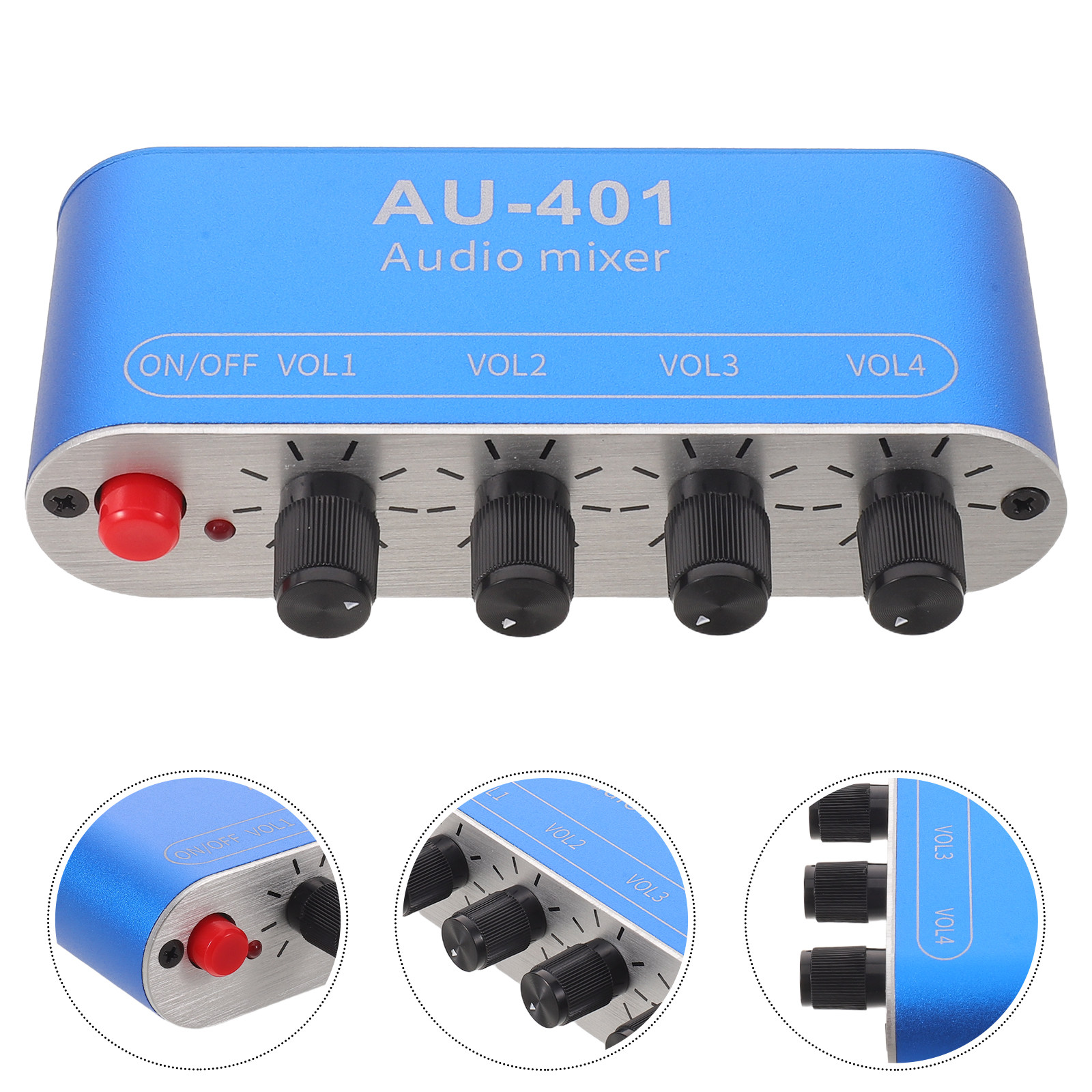 Audio Musically - 4チャンネルオーディオミキサー コンパクトステレオミニ 3.5mm入力 ポータブルサウンドミキサーデバイス 音楽ミキシングアンプ ボリュームコントローラー