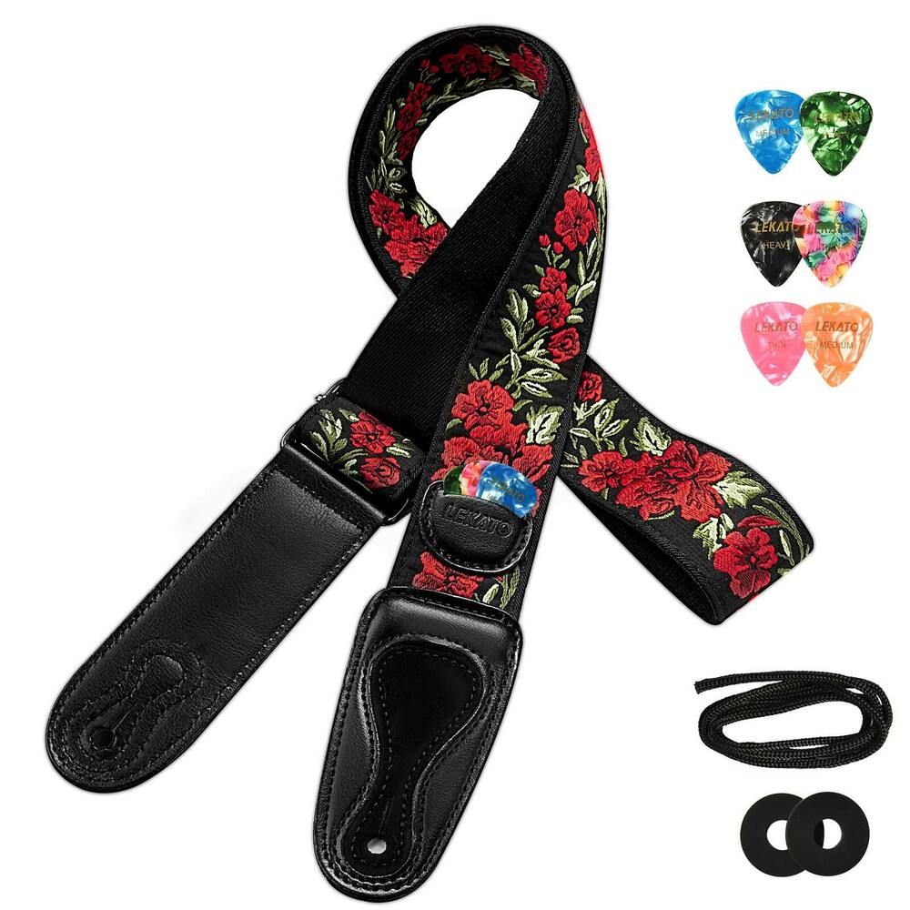 Electric Guitar Pick Pack - Lka-LGS-6アコースティックギター用の調整可能なプリントストラップレスギター,6つのピック,エレキギター用の調整可能なプリントギターストラップ