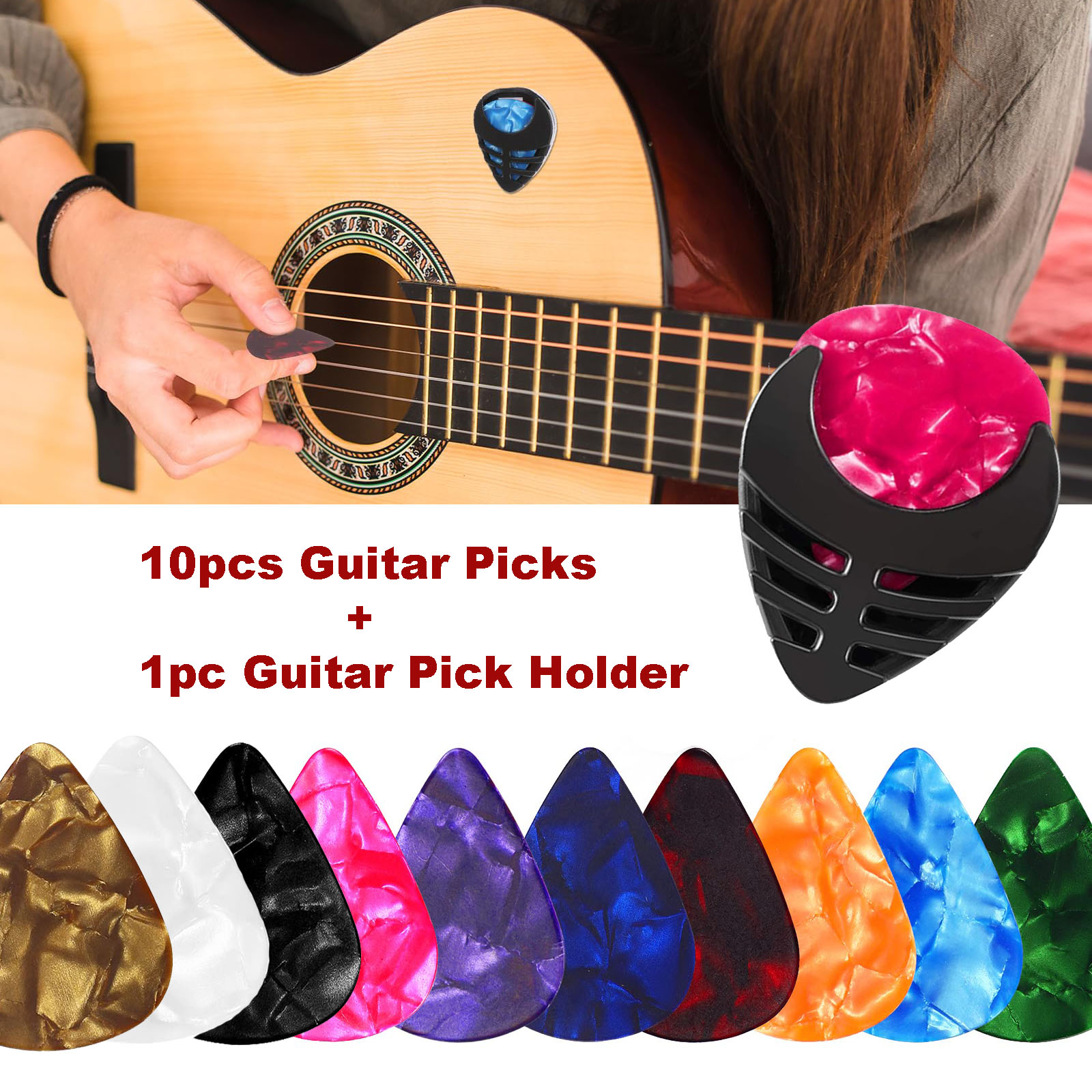 10 個のギターピック & 1 個のピックホルダー 6 厚さ - Electric Guitar Pick Pack のレビューと価格