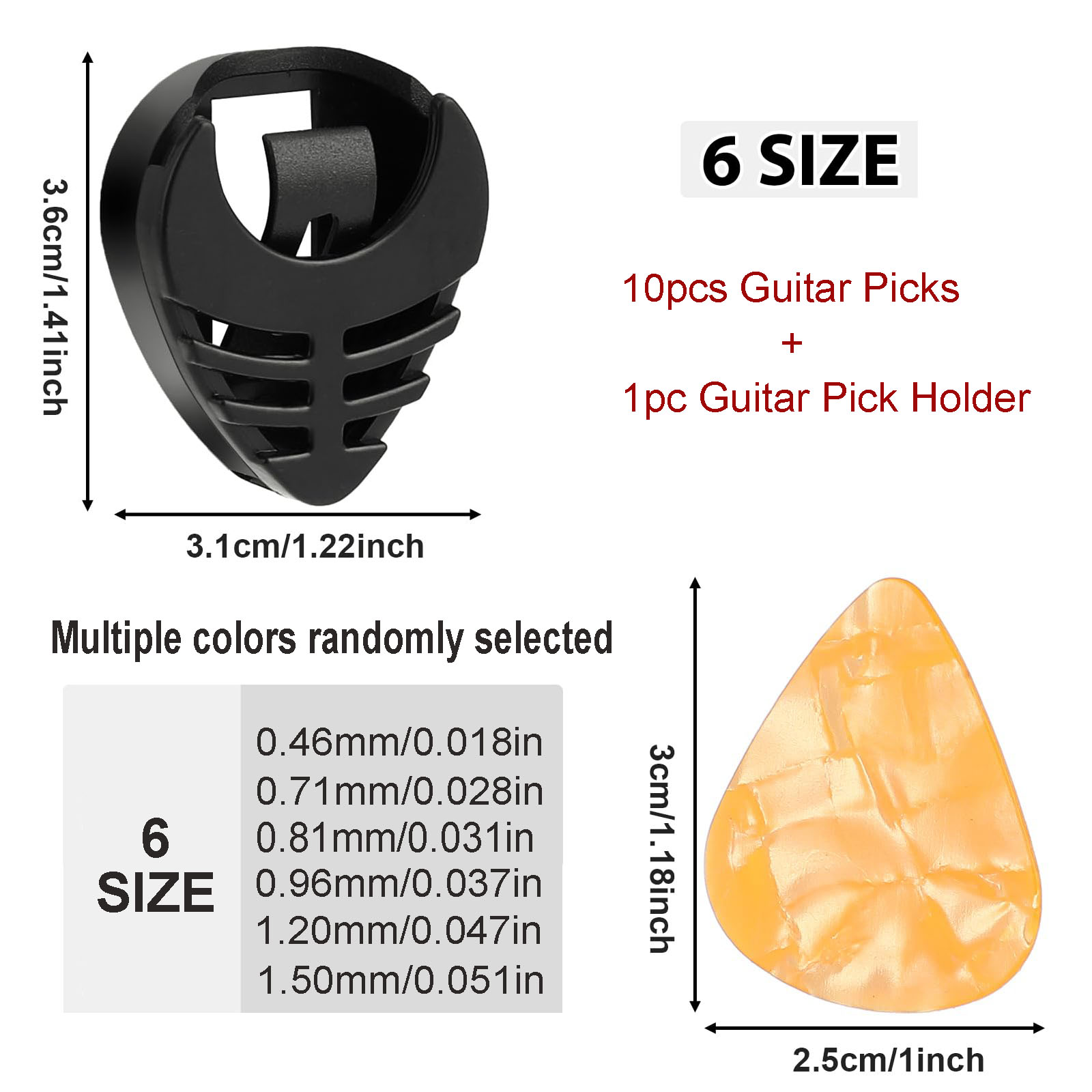 10 個のギターピック & 1 個のピックホルダー 6 厚さ - Electric Guitar Pick Pack のレビューと価格